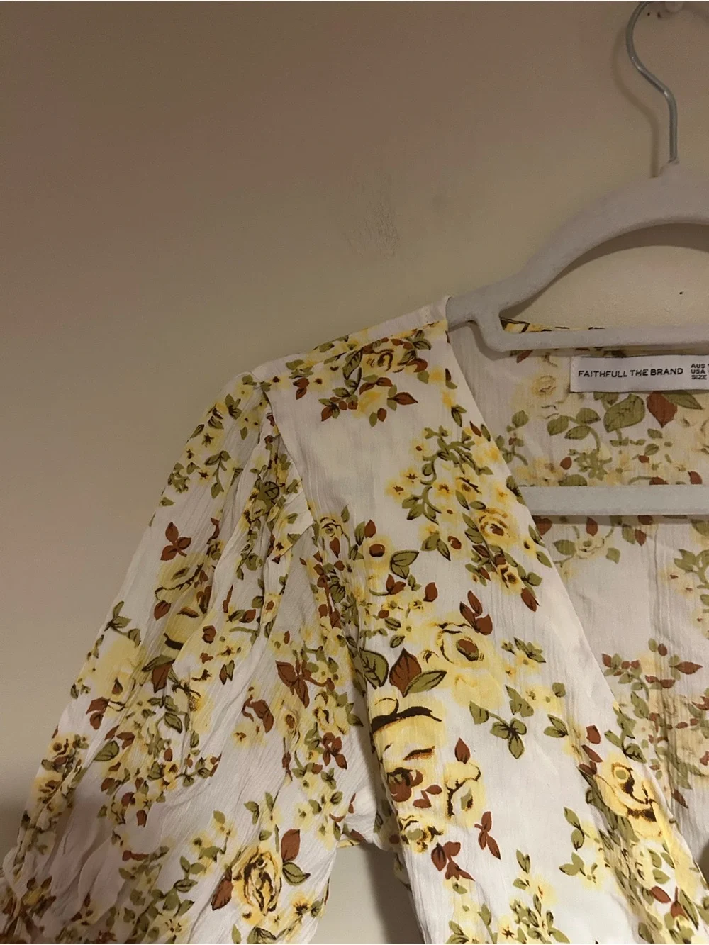 Faithfull the Brand White and Yellow Floral Wrap Top Sz 6